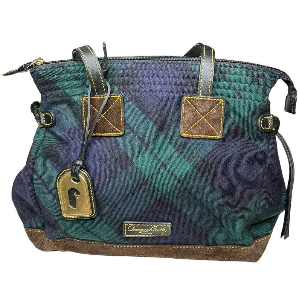 Dooney & Bourke Plaid Wool Brown Suede Bag